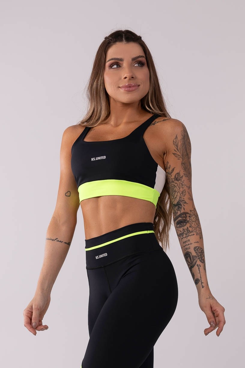 K3693-A_Top_Tricolor_com_Alca_Preto__Amarelo_Neon__Branco__Ref:_K3693-A