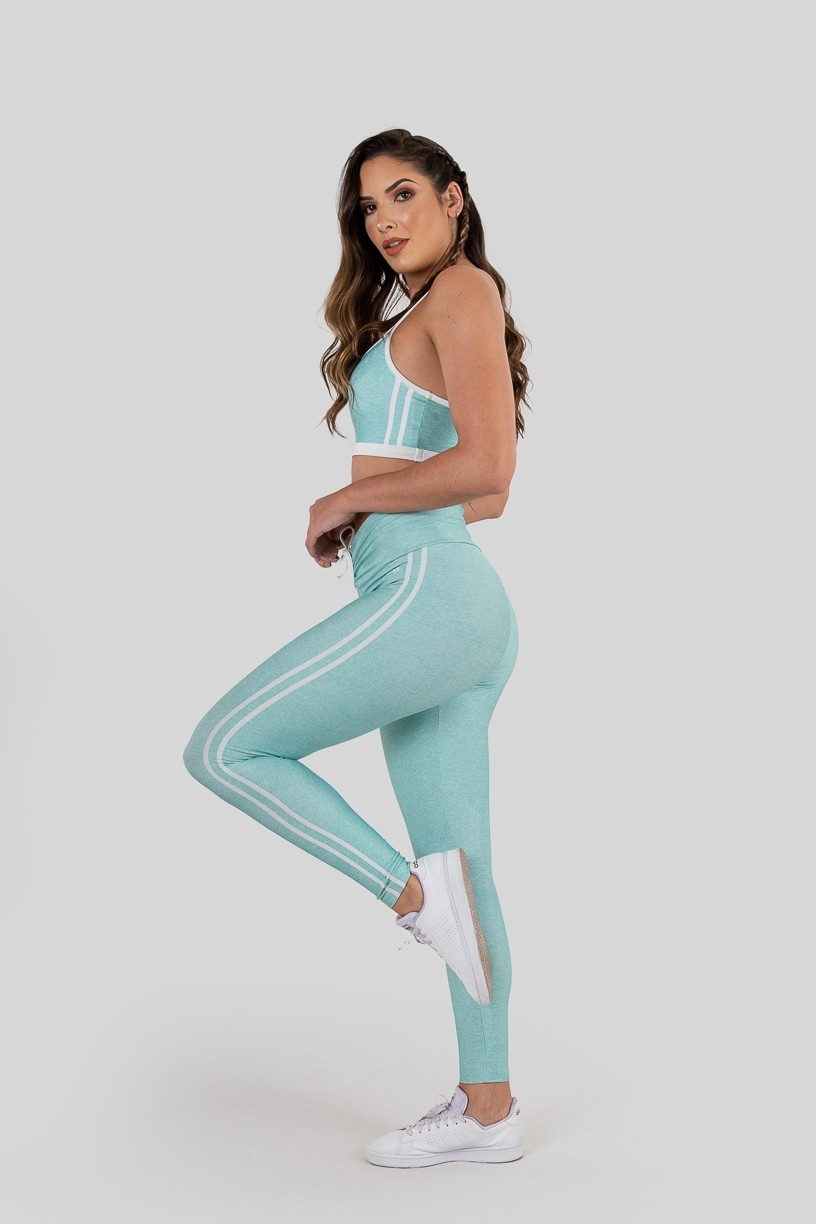 Calça Legging com Cadarço Estampa Digital (Sport Stripes Green)  Ref K3237-B