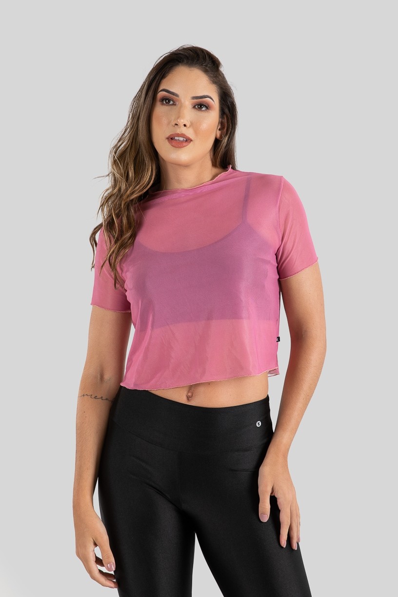 Cropped Camiseta de Tule (Rosa)  Ref K3206-H