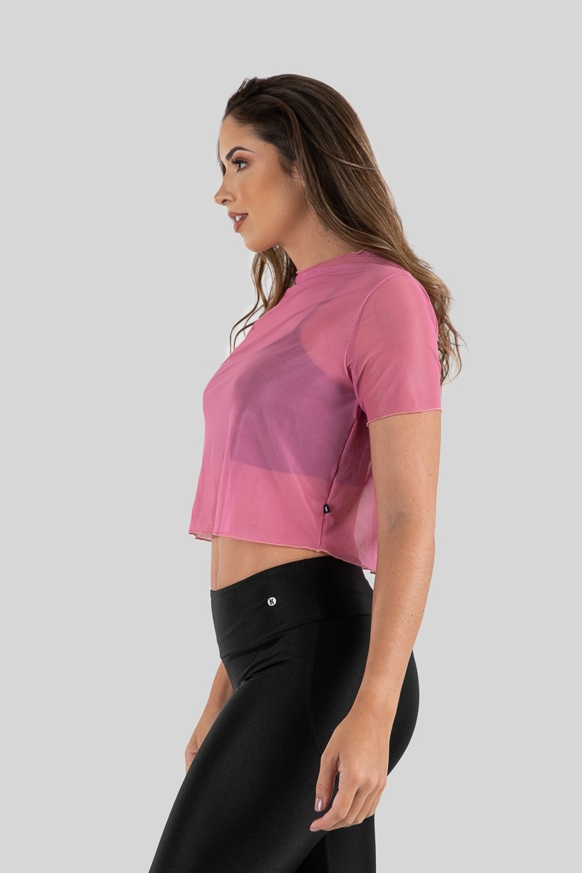 Cropped Camiseta de Tule (Rosa)  Ref K3206-H