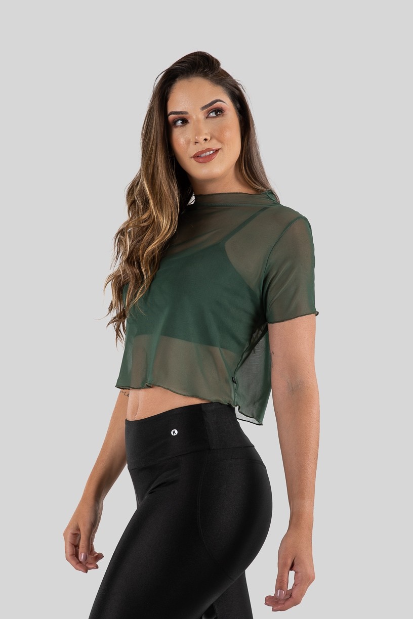 Cropped Camiseta de Tule (Verde Militar)  Ref K3206-G