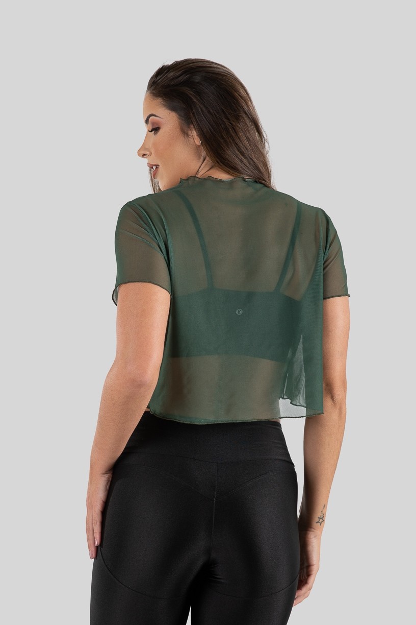 Cropped Camiseta de Tule (Verde Militar)  Ref K3206-G