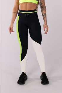 Calça Legging com Vivo no Cós (Preto / Amarelo Neon / Branco) | Ref: K3465-C