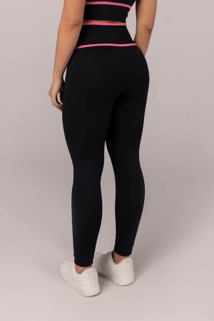 Calça Legging com Cós Transpassado e Chapado (Preto / Rosa Chiclete) | Ref: K4296-A