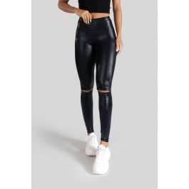 Calça Legging Cirrê com Abertura no Joelho (Preto)