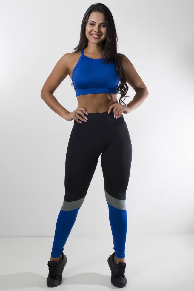 Roupa Fitness Feminina Top Cropped E Legging Academia Frio INVERNO (Royal,  M)