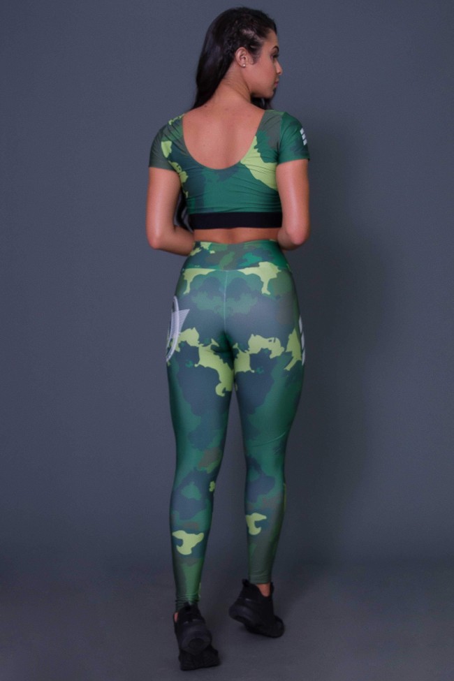 Cropped Fitness Manga Curta Green Camo, Ref: K2605