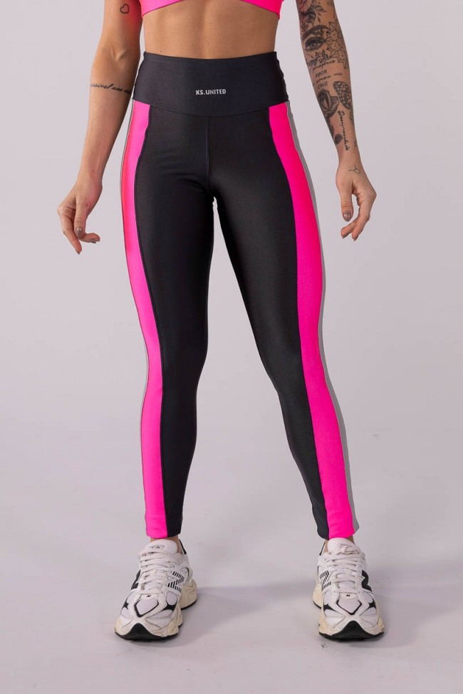 Calça Legging Tricolor com Vivo (Preto / Off-White / Marrom), Ref: K3686-A