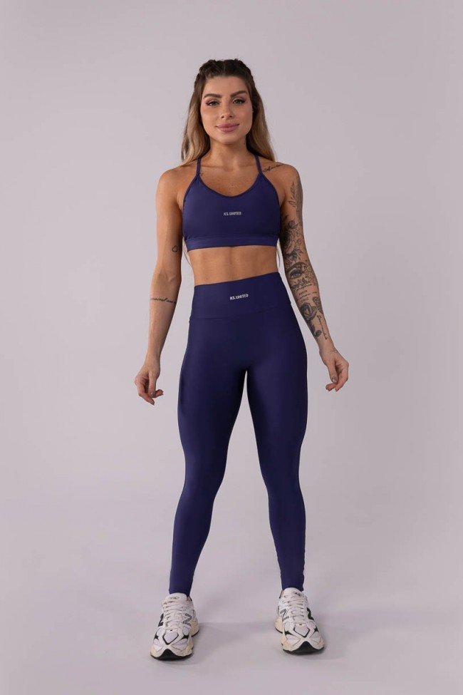 Calça Legging Feminina Celine Brocada Cós Cruzado Marinho - AMPLIFIT