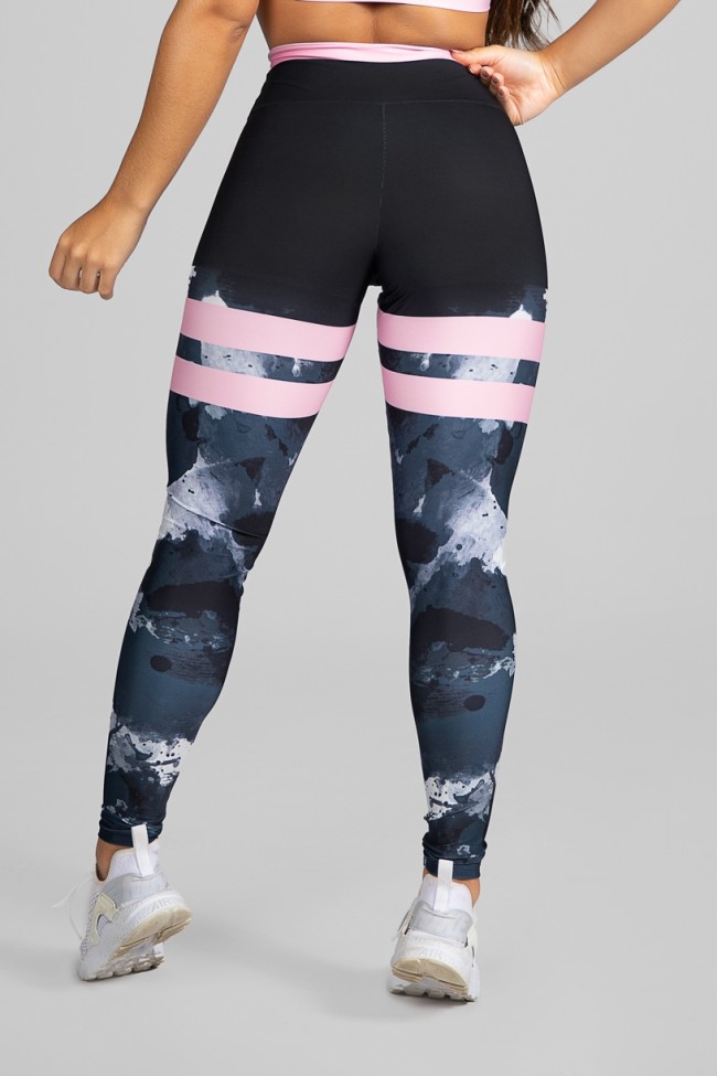Calca simony lingerie legging com elastico lateral jacquard pink p