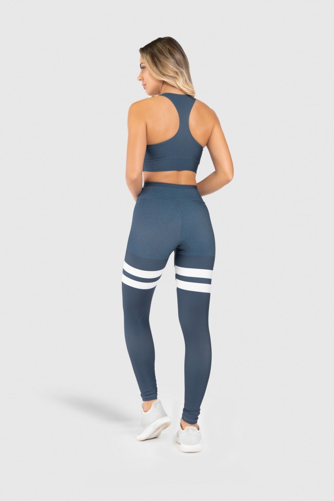 Calça Legging Fitness Estampa Digital Linear Blue, Ref: GO354