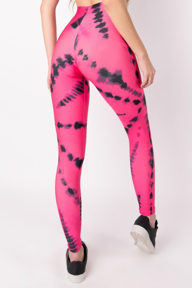 Calça Legging com Elástico Tie Dye (Pink / Preto)